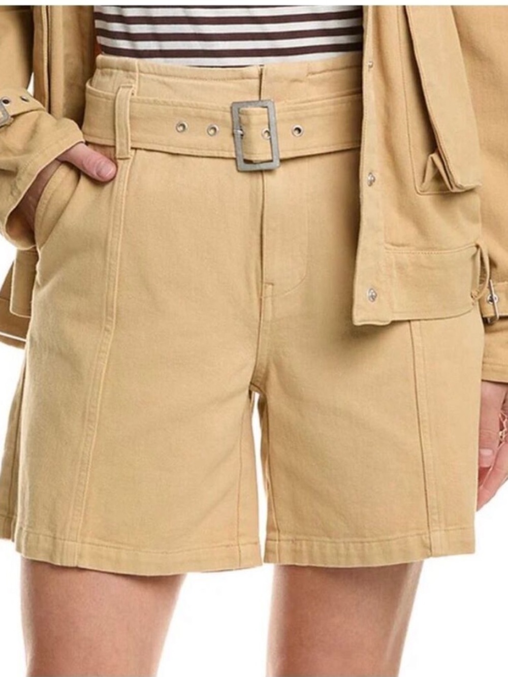 Hudson Jeans Cornfield High-Rise Belted Cotton Shorts - Cornfield